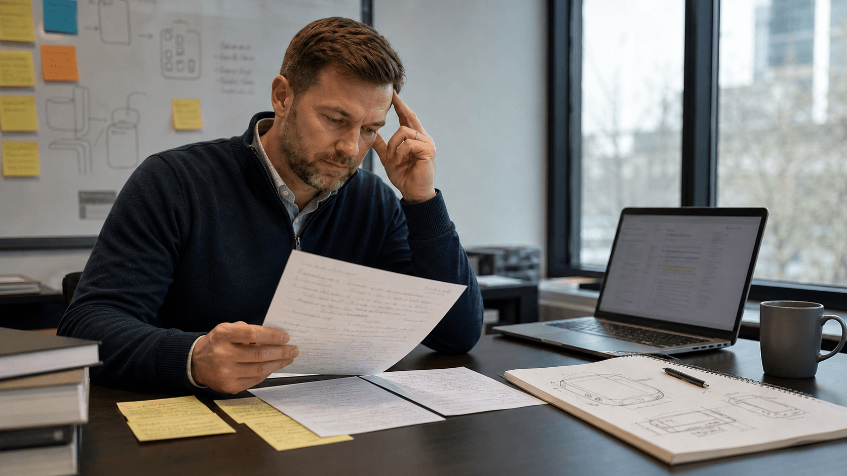Founder reviews three different regulatory-consultant notes before comparing assumptions for a medical-device market-entry decision.